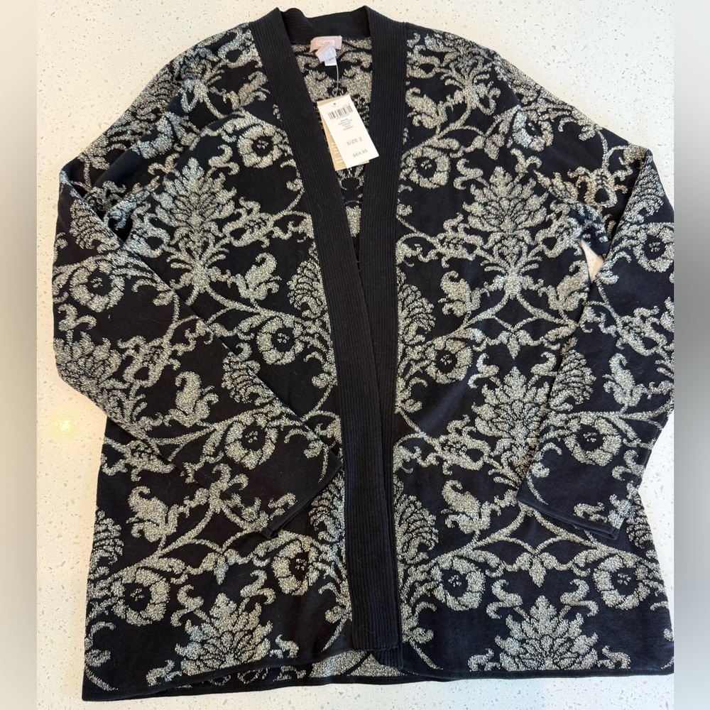 New Chicos Cardigan Sweater Coat Open Top Dreena Knit Shimmer Chico Sweater